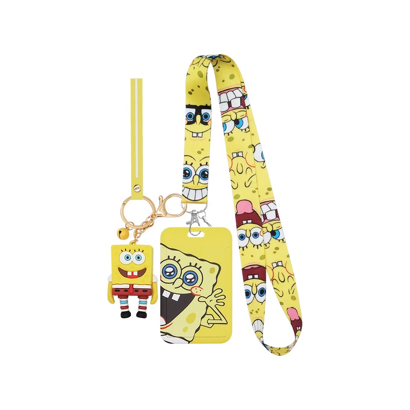 Gantungan Kunci Spongebob 3d + Lanyard Leher + Sleeve Pelindung Kartu ID / Handphone