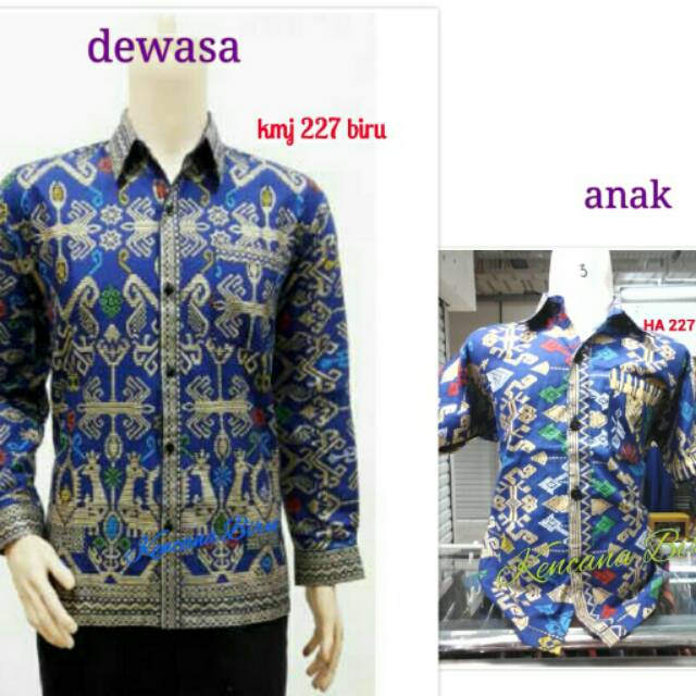 227 Biru Couple Kemeja Batik,anak 1- 4 Thn/  5 - 12 Thn/ Dewasa M- Xl