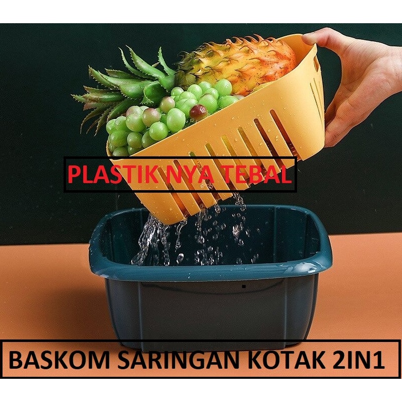 Baskom Saringan kotak 2IN1 Kotak Buah Sayur keranjang Tirisan Plastik