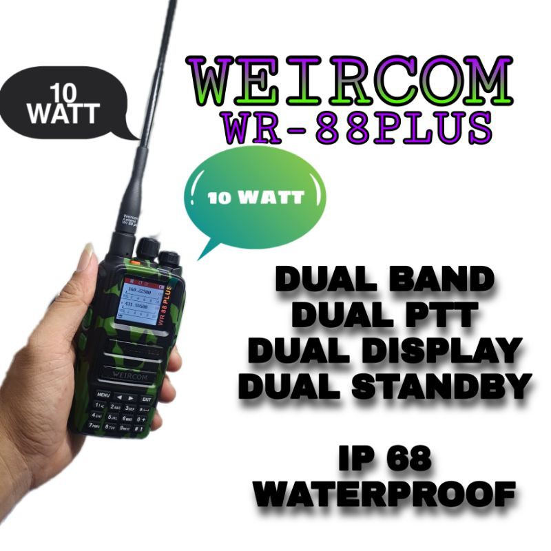 HT WEIRCOM WR 88 PLUS 10 WATT IP 68 ALTERNATIF ALINCO CRX5 WARNA ARMY LORENG WATERPROOF