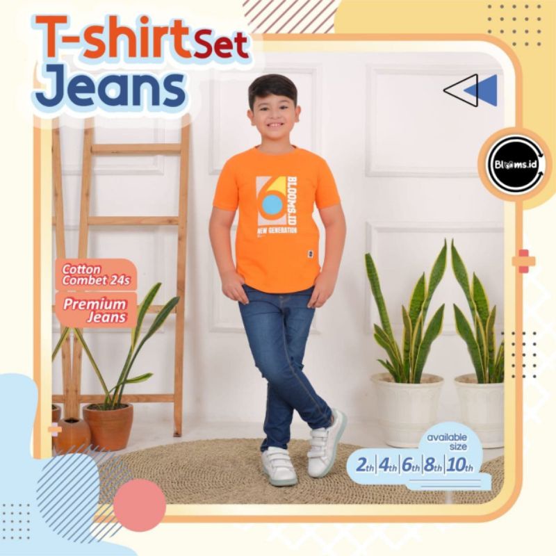 Afsheenastore Setelan Anak  Laki Laki Tshirt Blooms Set Jeans