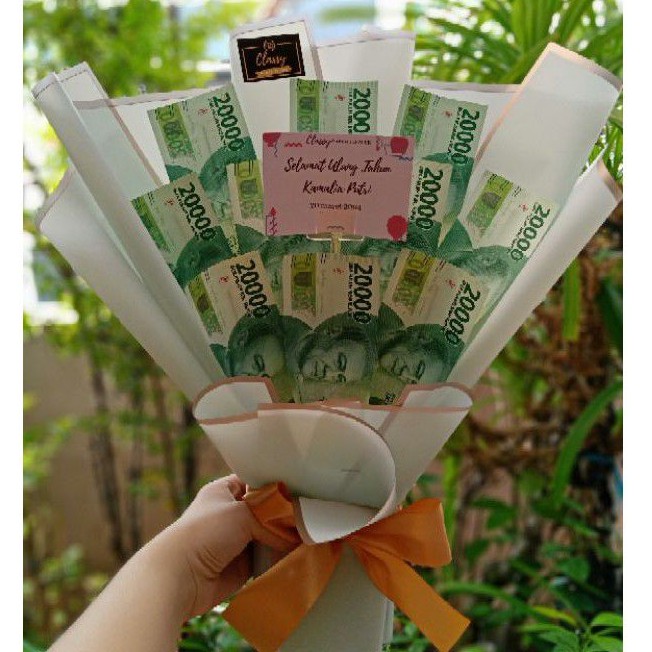 Standing Money Bouquet / Buket Bucket Uang Asli / Bunga Uang Duit / Bunga Bouquet Wisuda Graduation