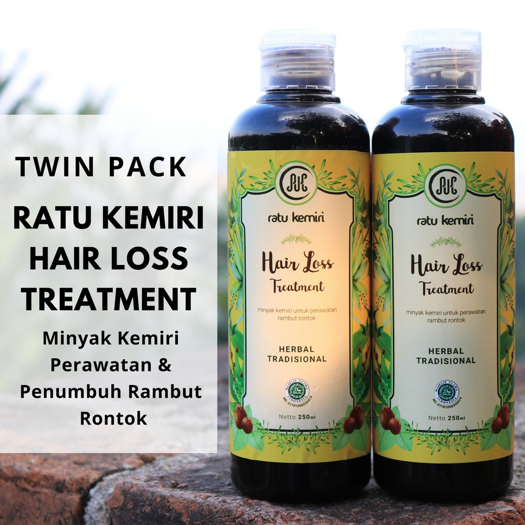 Twin Pack Minyak Kemiri Bakar Penyubur Penumbuh Rambut Rontok Alami Merk Ratu Kemiri Shopee Indonesia