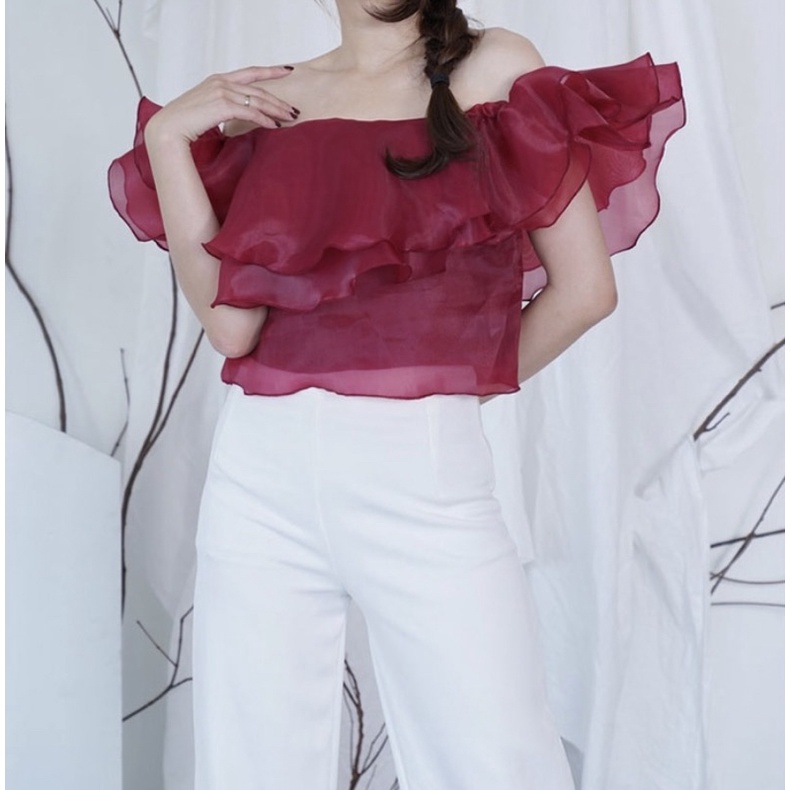 HILICA - Viola Organza Crop Top | Atasan Pesta Maroon Black