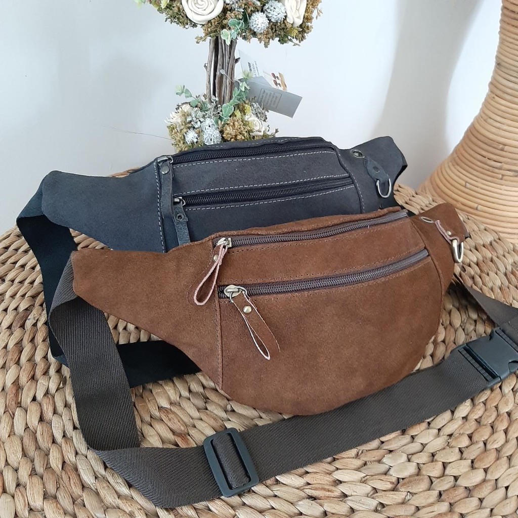 Waist Bag Tas Pinggang Tas Slempang Pria Kulit Suede Asli Garut