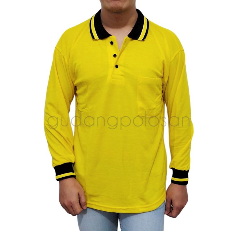 GP Kaos Polo/Polo Shirt/Kaos Kerah Lengan Panjang Kuning Kenari