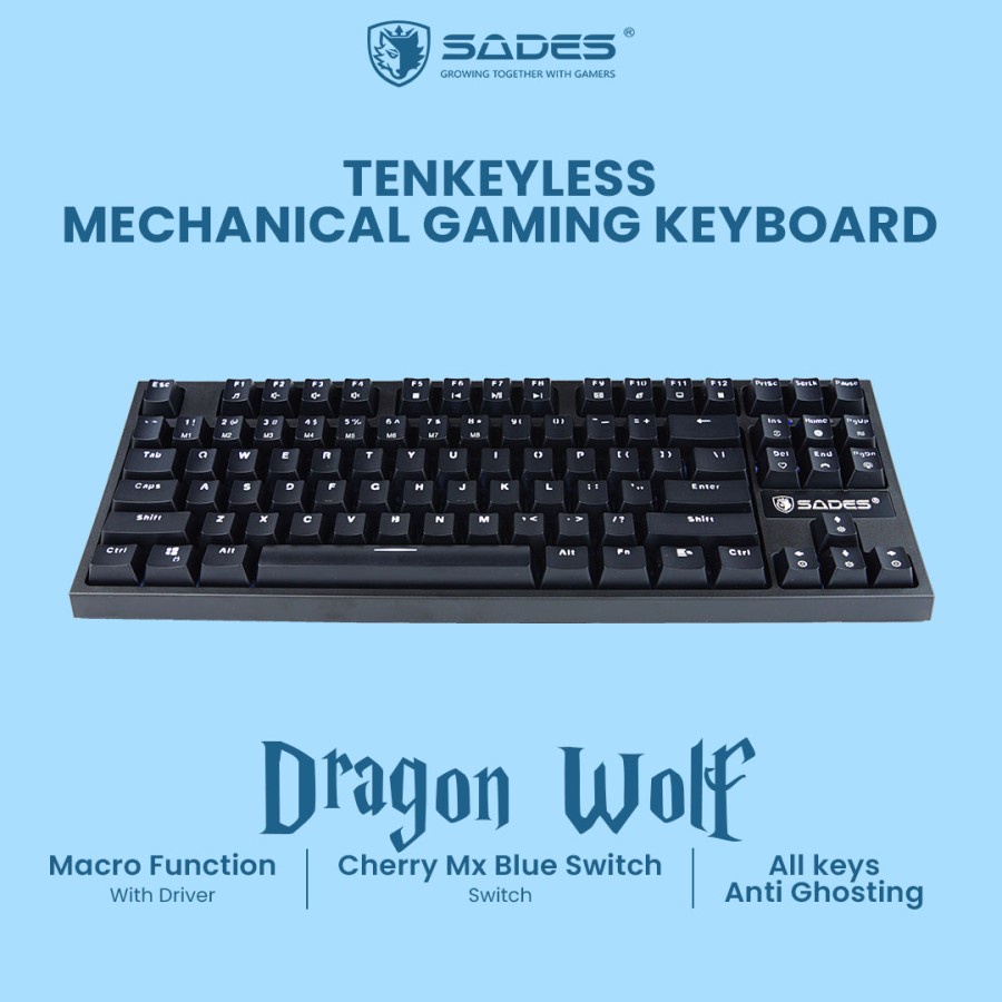 Sades Dragon Wolf TKL Mechanical Gaming Keyboard Switch Cherry MX