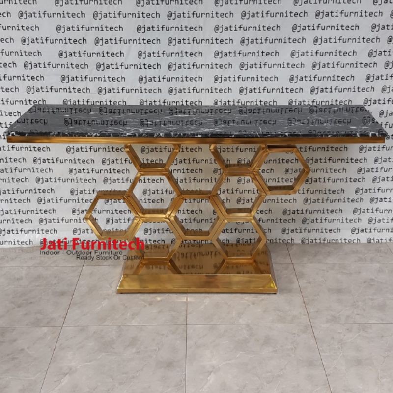 Console Table Stainless Gold Top Marmer Nero Marquina
