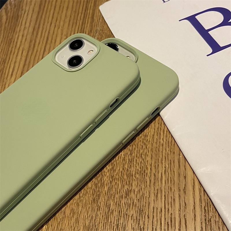 Soft Case Silikon Warna Hijau Matcha Untuk IPhone 11 12 13 14 Pro X XR XS Max 7 8 Plus