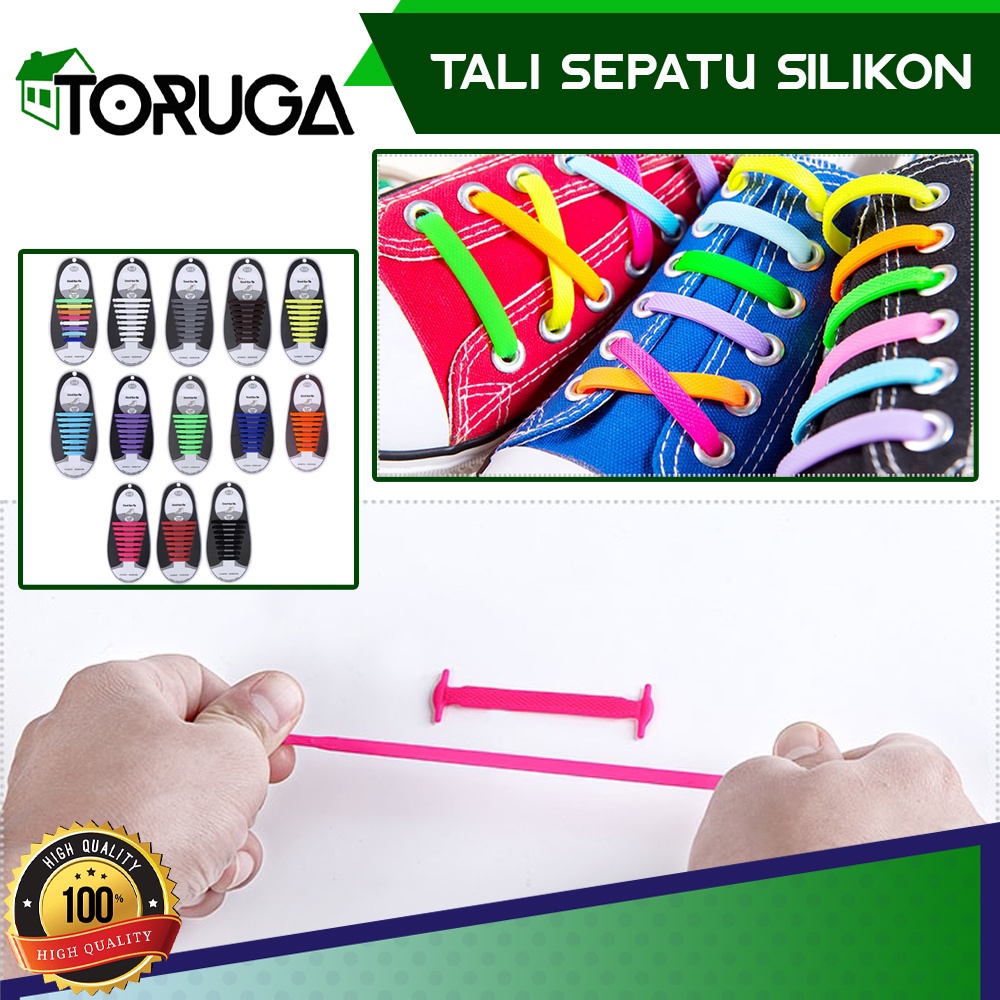 Tali Sepatu Silikon Elastis Premium Shoes Laces Karet Shoelace Silicone isi 16pcs