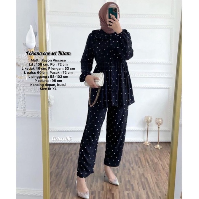 ONE SET RAYON PREMIUM / SETELAN RAYON DAILY ONE SET BAJU SETELAN WANITA-POKANA SET HITAM