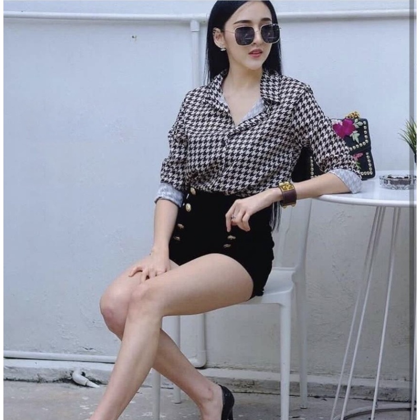 FWG - KEMEJA HOUNDSTOOTH / KEMEJA KOREA / ATASAN WANITA / KEMEJA MOTIF