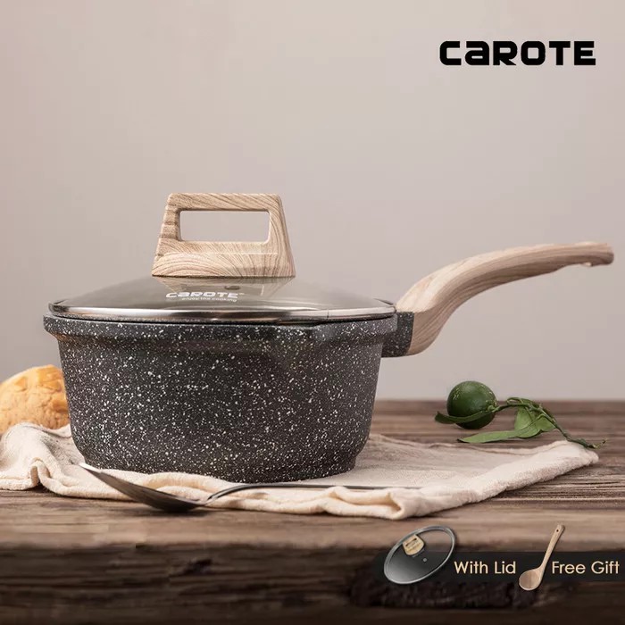 Carote Panci Susu Panci Kayu Essential dengan Tutup saucepan