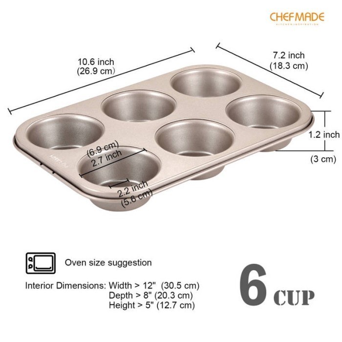 Chefmade WK9020 6 Cups Muffin Pan / Loyang cup cake 6 Lubang