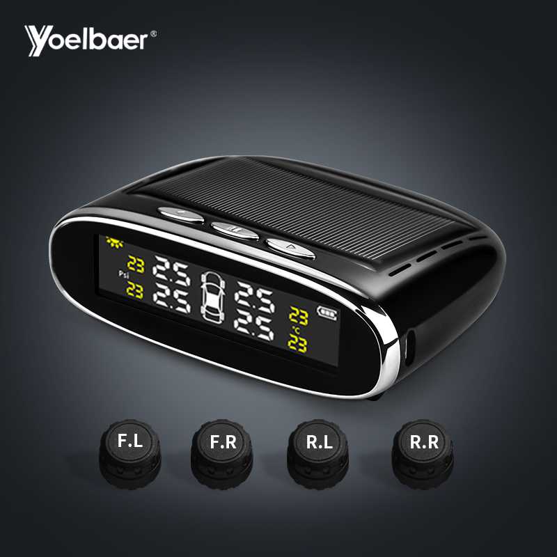 Yoelbaer Monitoring Tekanan Ban Mobil Wireless TPMS Solar Power-YB978-Hitam