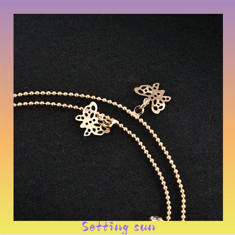 Double Layer Hollow Butterfly Liontin Gelang Kaki Paduan Fashion Sepatu Wanita Yang Indah TN