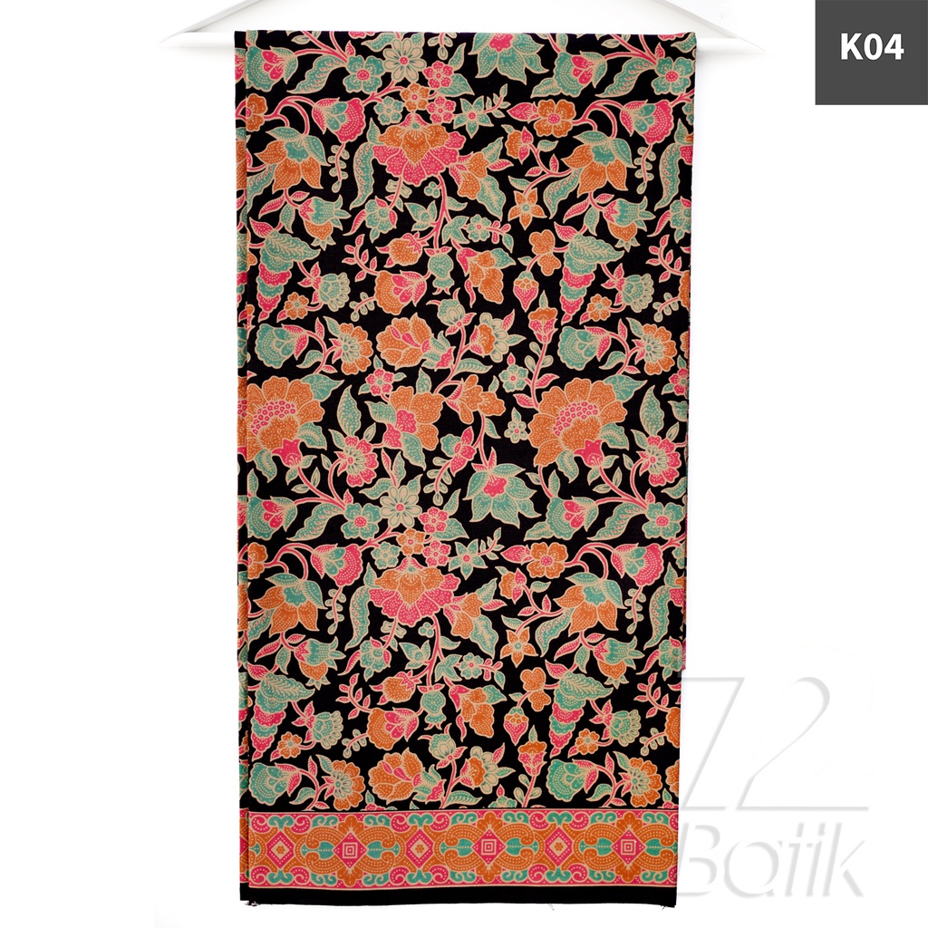 BAHAN BATIK PREMIUM Katun Motif Kembang Warna Hitam Orange Hijau Merah 724249 Cap 72 Jarik Jarit Samping Kebat Panjang Batik Katun Modern Premium Bahan Seragam Batik Pernikahan Kantor Keluarga Murah Kamen Jadi Batik Bali Lembaran