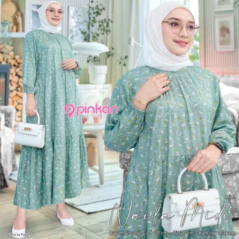 naila midi dress / midi dress viral / midi dress motif kekinian / abaya / maxy / gamis / dress canti