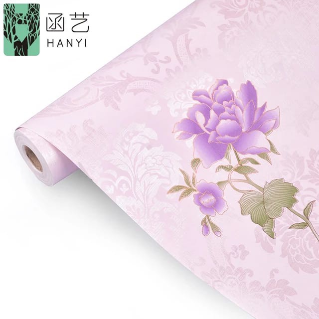 WALLPAPER DINDING MOTIF BUNGA ROSE UNGU 10M X 45CM