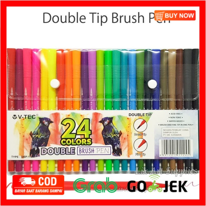 

(BISA COD) V-TEC Double Tip Brush Pen Set 24 Colors (DBP-1124)