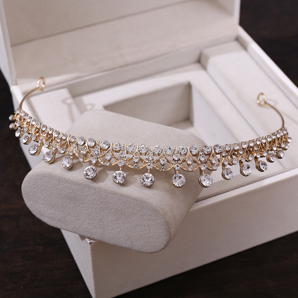 【Spot】Bridal Headdress and Hair Accessories Alloy Inlaid Rhinestone Simple Small Crown