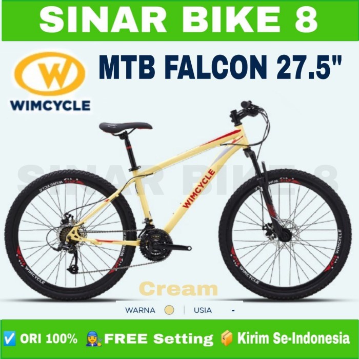 Sepeda Gunung MTB WIMCYCLE FALCON Ukuran 27.5 Inch 3x8 Speed Rem Cakram