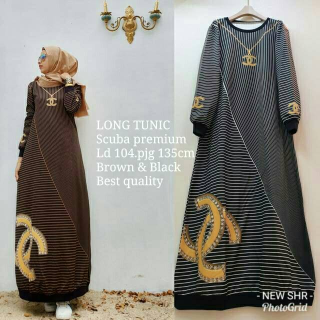 long tunic scuba premium dress maxi chanel ori syahira shr import