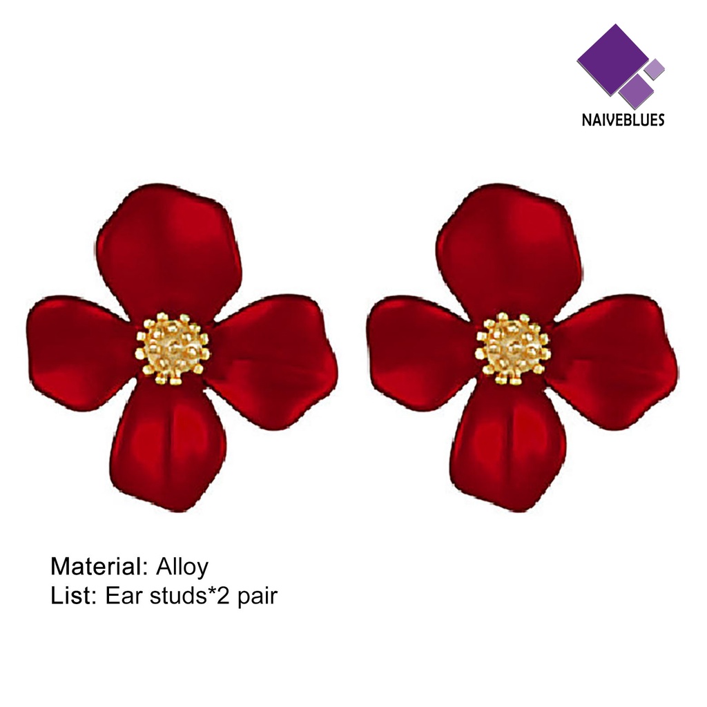 1 Pasang Anting Bentuk Bunga Warna Merah Untuk Wanita