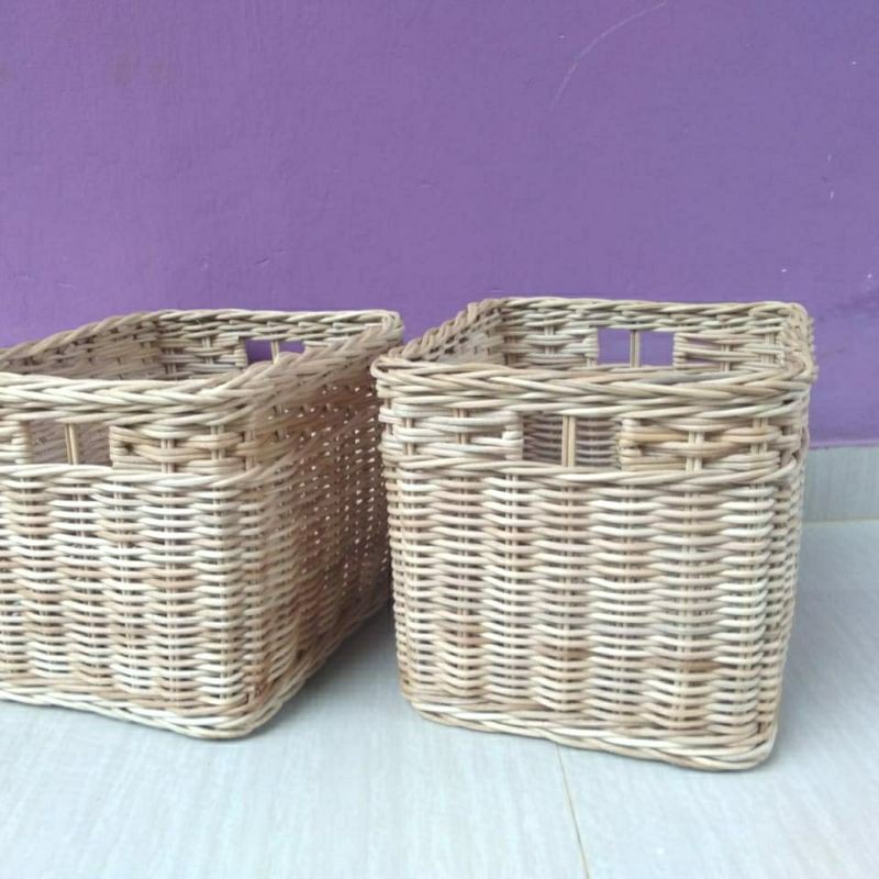 Keranjang rotan kotak persegi laci penyimpanan sedang 29x27x25 cm