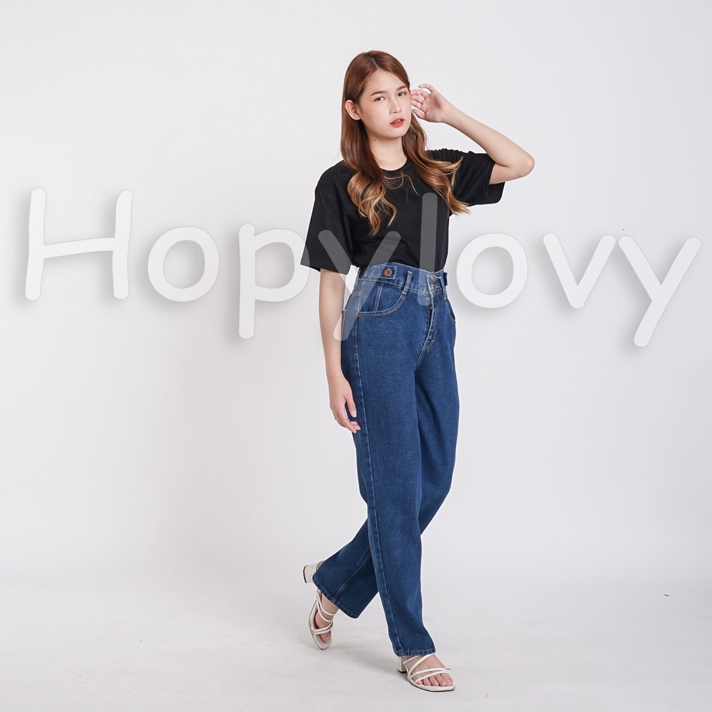 HOPYLOVY Celana High Waist Boyfriend Jeans | Celana Jeans Wanita Boy Friend Double Button BF Harvey