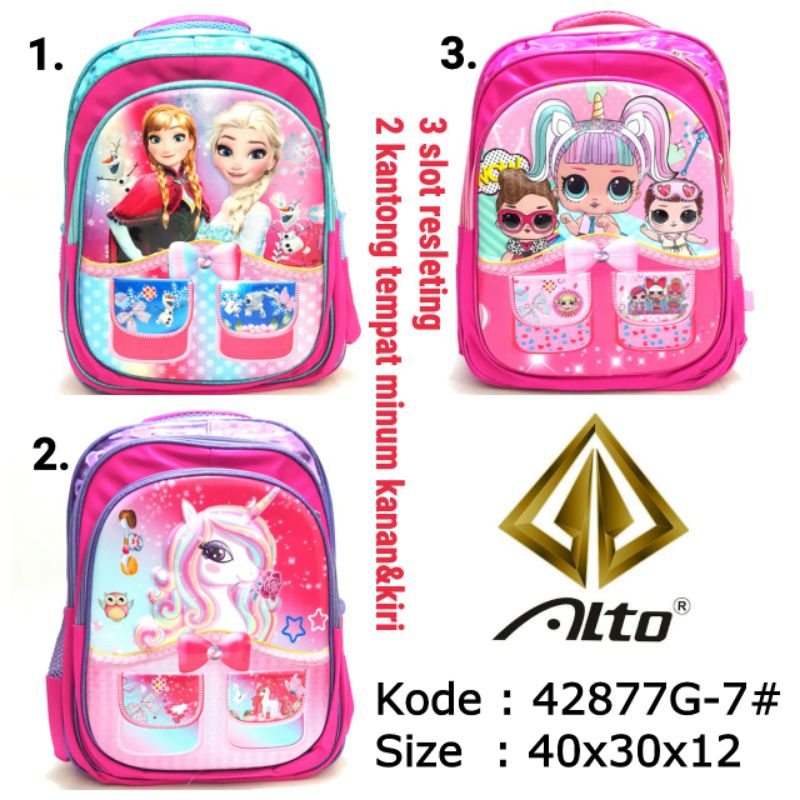 TAS RANSEL / BACKPACK SEKOLAHANAKLUCU TERBARU PINK FUSCHIA KARAKTER LOL UNICORN FROZEN ALTO 42877G-7