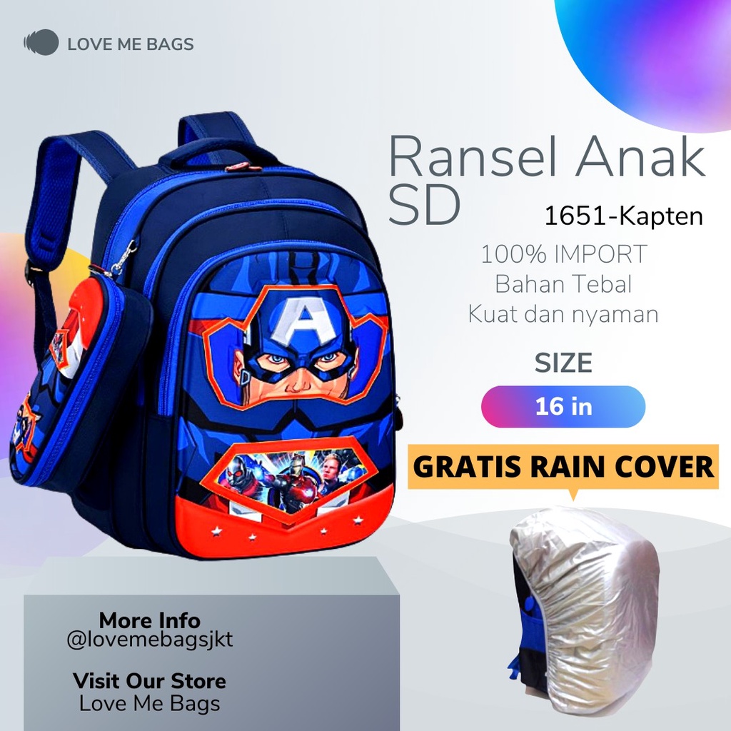 LMB Tas Anak Sekolah Cowok SD Import Gambar Karakter Superhero Viral Bahan Nilon Premium Anti Air