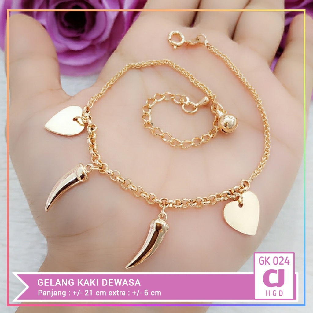 Gelang kaki xuping gelang kaki dewasa rantai love gading lapis emas gold  GK 024