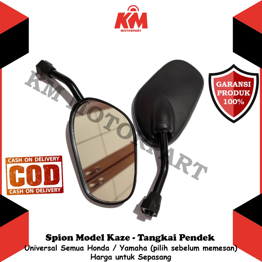 Kaca Spion Motor Tangkai Pendek Untuk HONDA dan YAMAHA Model Kaze Hitam Spion Variasi Aksesoris