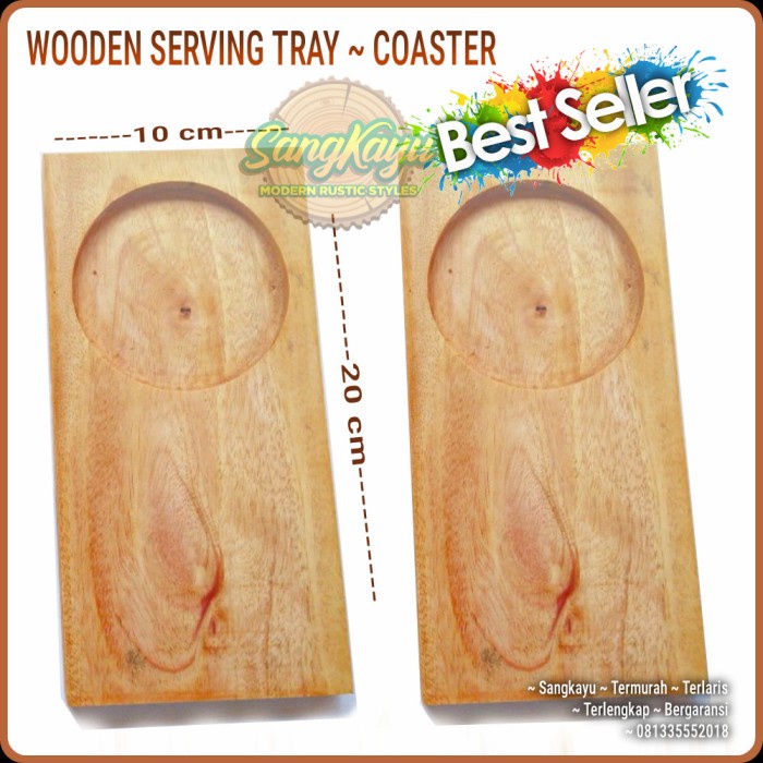 Wooden Coasters tray 10x20cm tatakan cangkir gelas kopi nampan kayu 02 - KAYU MAHONI