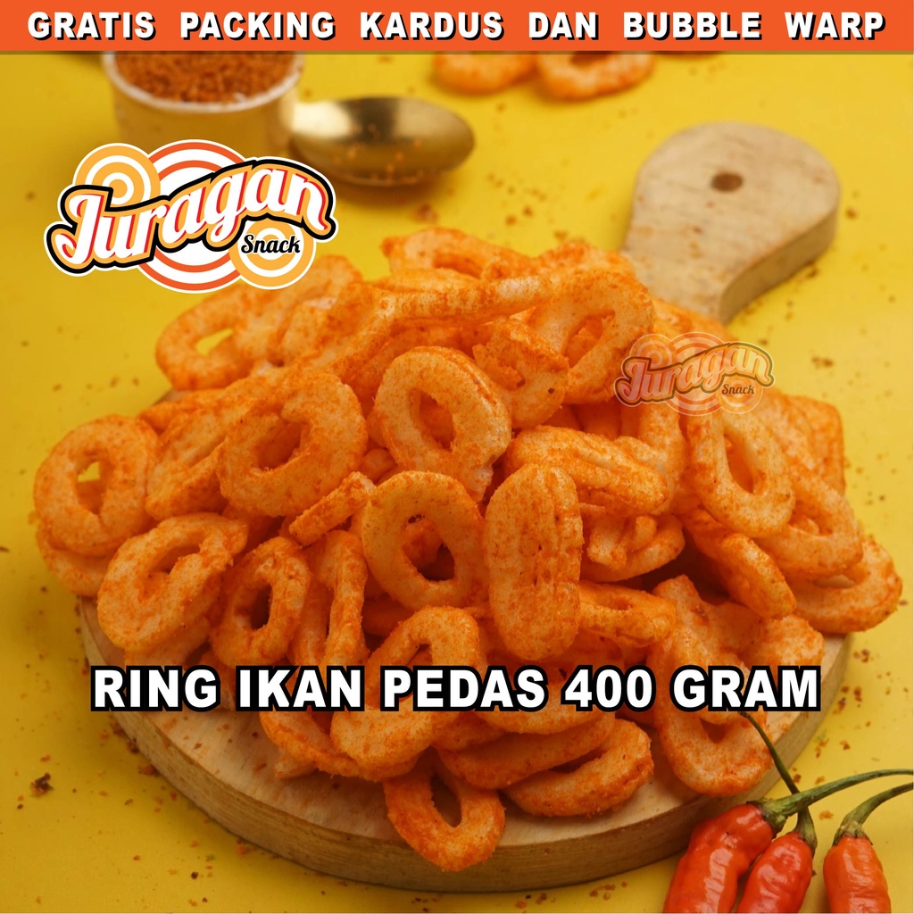 KERUPUK RING IKAN PEDAS 400 gram snack kiloan makanan ringan jajanan cemilan camilan pedas asin gurih murah