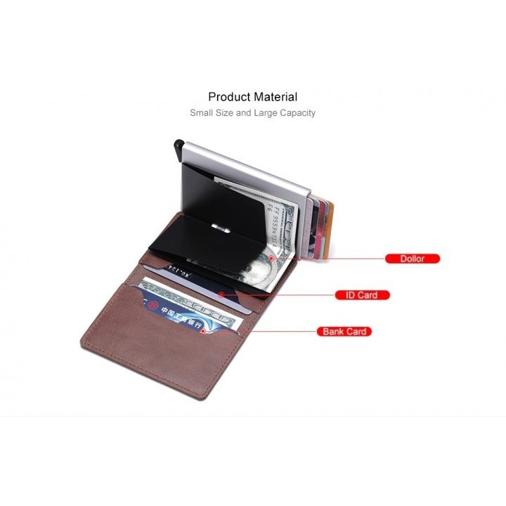 Pop-Up Card Holder Leather Wallet - Dompet Kartu Pria - Muat 8 Kartu