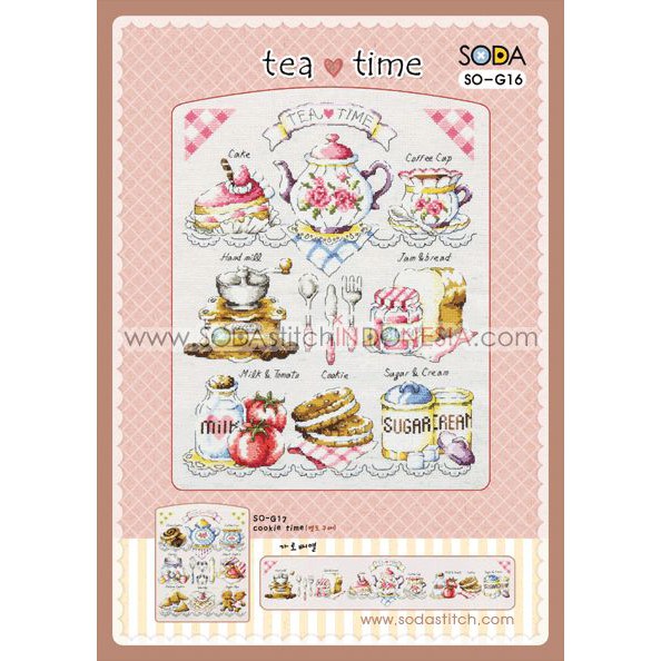 Paket DIY Craft Sulam Kristik Strimin Cross Stitch Sodastitch SO-G16 - Tea Time Dessert