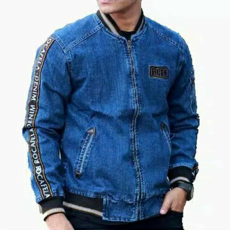 TURUN HARGA ! Jaket Jeans Pria Bomber Jeans Taping Part 2 Original Rocafela - RCFL JEANS LIST LENGAN