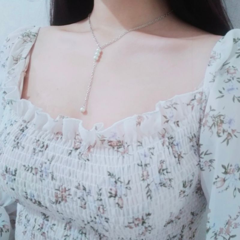 Adelline Pearl Chain Korean Necklace Kalung Juntai Mutiara Korea