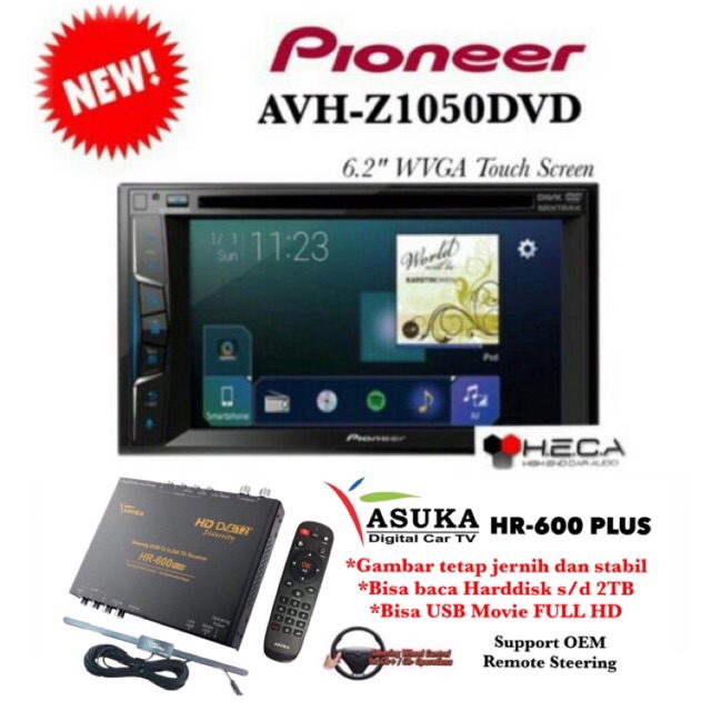 PAKET Pioneer AVH-Z1050DVD Head Unit Double Din Tape Mobil Z & ASUKA HR-600 TV Tuner Digital