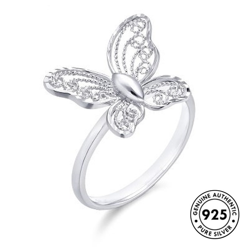 Cincin Model Terbuka Desain Renda Butterfly Bahan S925 Silver Untuk Wanita