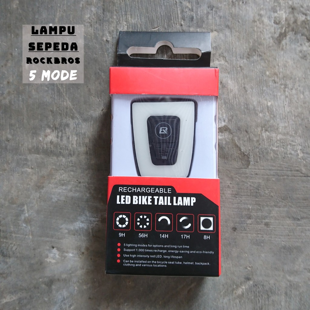 Lampu sepeda Rockbros Lampu belakang bisa di helm tas seatpost 5 mode