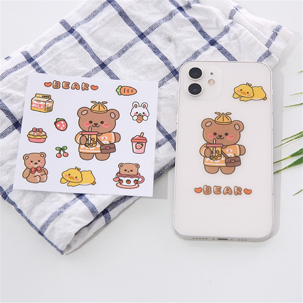 5pcs / set Stiker Motif Kartun Kelinci / Beruang Lucu Untuk Dekorasi Buku Catatan / Diary DIY