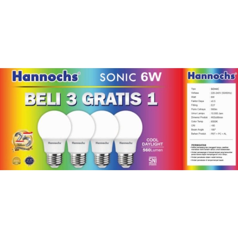 Lampu Led Bohlam Paket Hemat (BELI 3 GRATIS 1) HANNOCHS  SONIC 6w / 10w / 13w Watt ORIGINAL