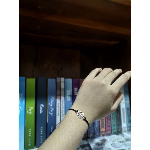 Gelang Clover Silver TALI WATERPROOF 1mm BISA COUPLE