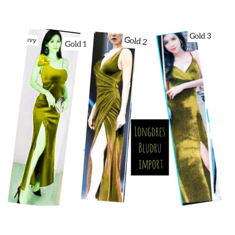 PAKAIAN WANITA DRESS LONGDRESS EMAS GOLDKUNING GAUN PARTY BLUDRU