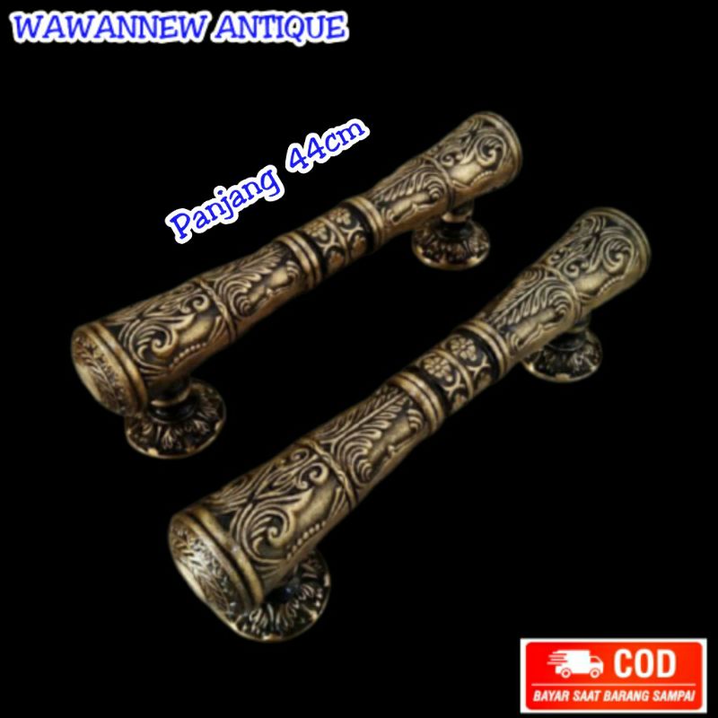 Handle Pintu / Gagang Pintu Rumah Pagar Kuningan Antik Motif Godo Ukir 44cm