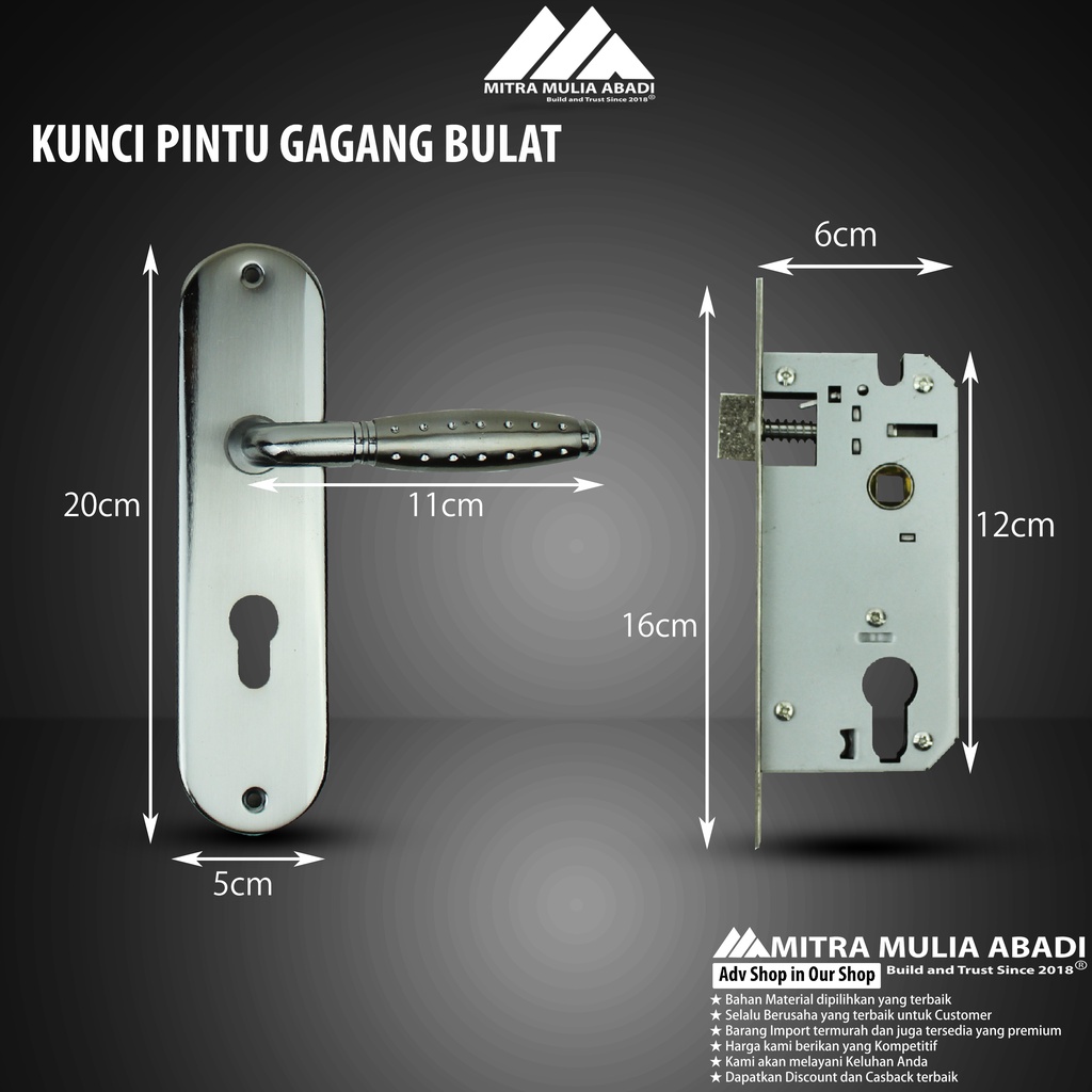 Kunci Pintu Silinder Trego Set Komplit Handle Oval | 20 cm Gagang Handle Pintu Rumah