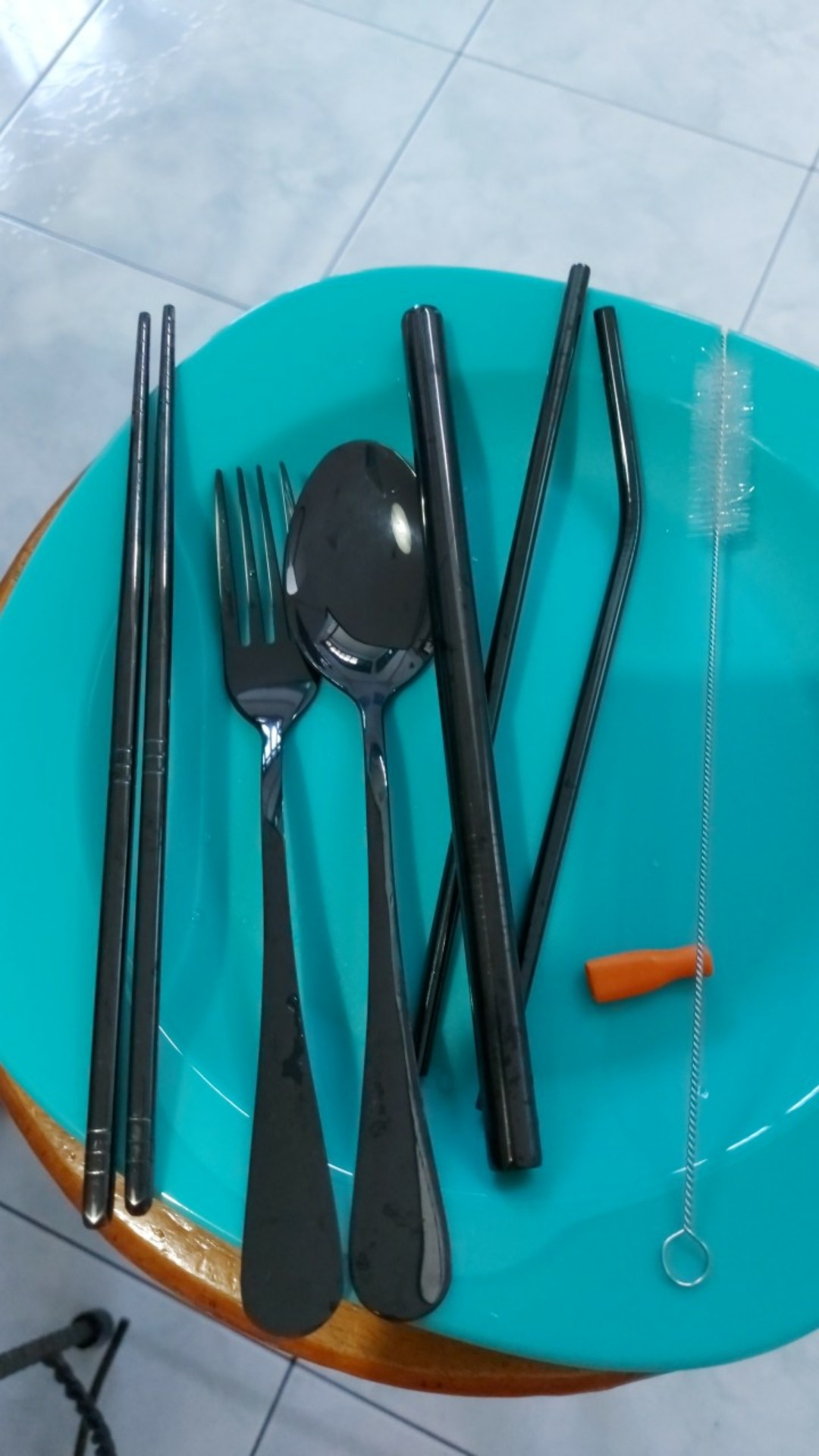 Cutlery Set Travel Sendok Garpu Sumpit Sedotan Warna Pouch Lipat